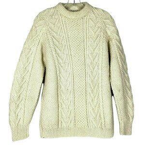 Vintage Carbery Cream Irish Wool Cable Knit Sweater Size Large Fisherman Chunky